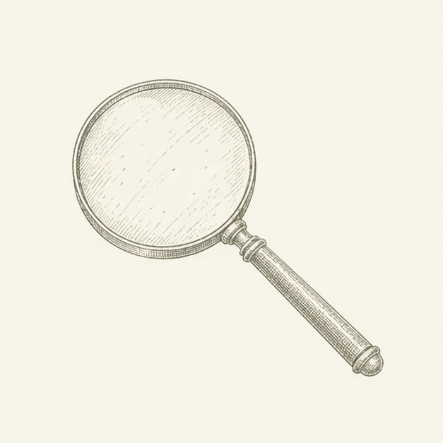 Fine engraving of a magnifying glass for assessing evidence
