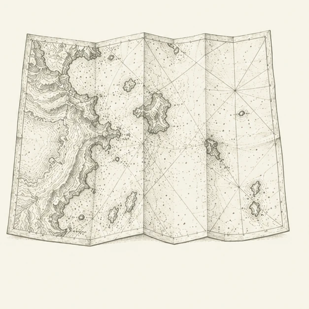 Folded nautical chart for interpreting findings